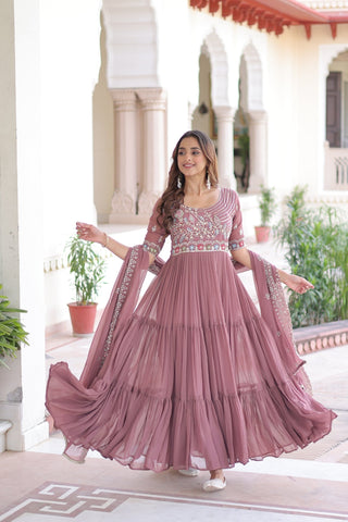 Premium Designer Sequins Beads Embroidery Gown With Dupatta Set