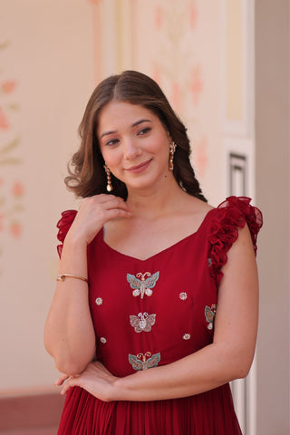 Stunning Sequins Multi Tread Beads Embroidered Work Women Gown