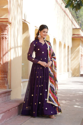 Designer Sequins Embroidered Gown With Dupatta Set