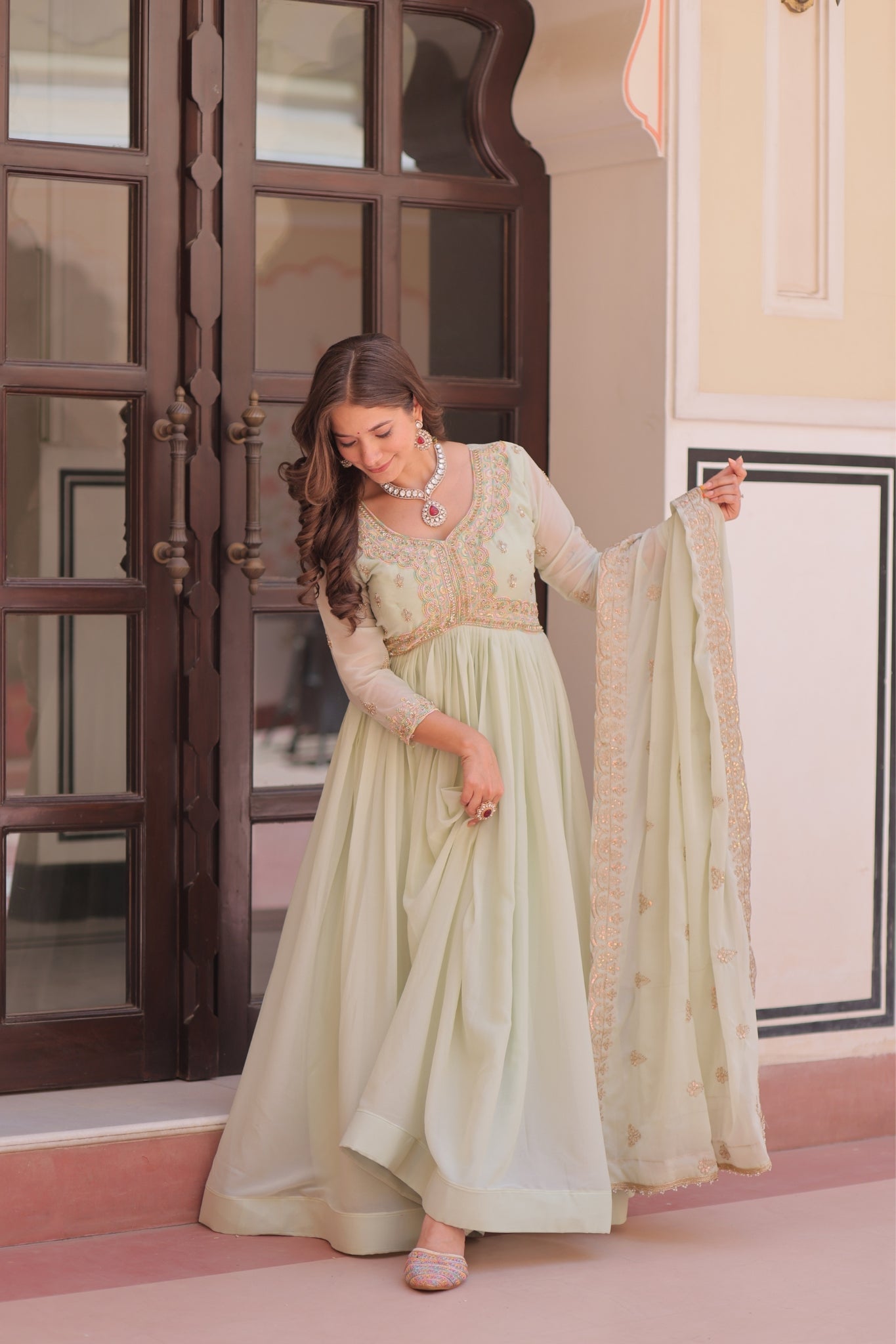 Designer Georgette Gown With Sequins Elegance