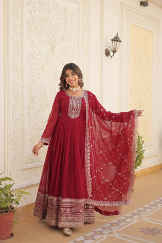 Designer Sequins Embroidered Work Stylish Gown With Dupatta Set