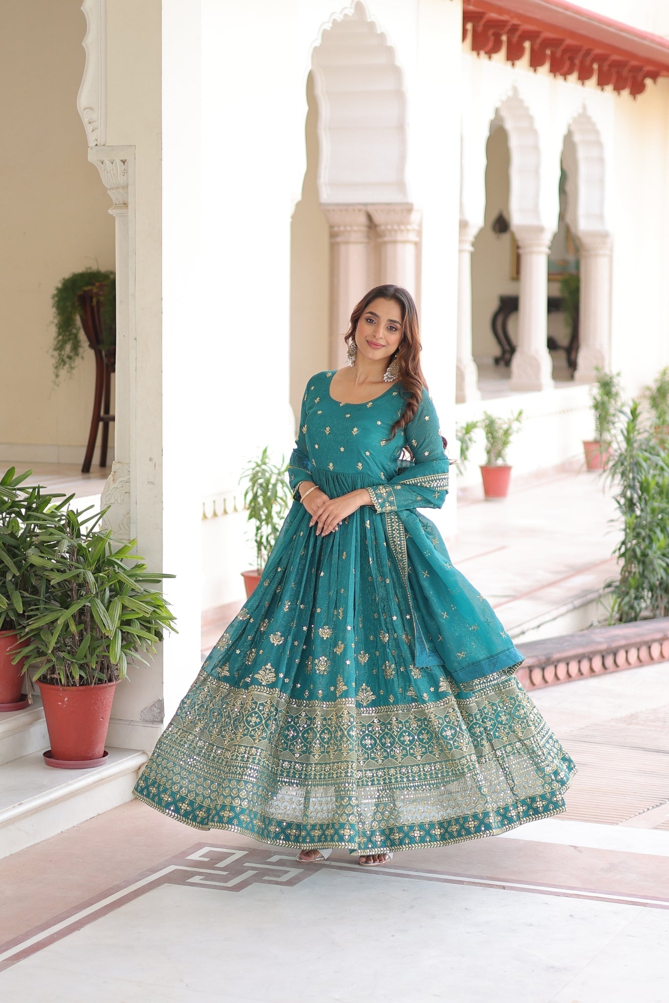 Ethereal  Silver Crunchy Sequins Embroidered Luxury Anarkali Gown Set