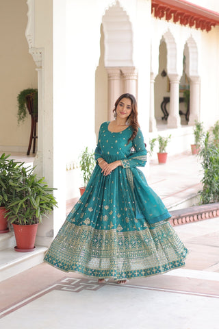 Ethereal  Silver Crunchy Sequins Embroidered Luxury Anarkali Gown Set