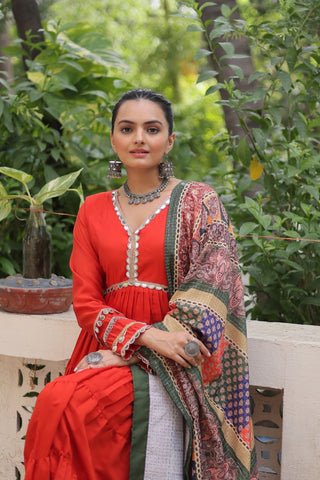 Beautiful Frill Stitching Designer Festival And Wedding Gown And Dupatta Set