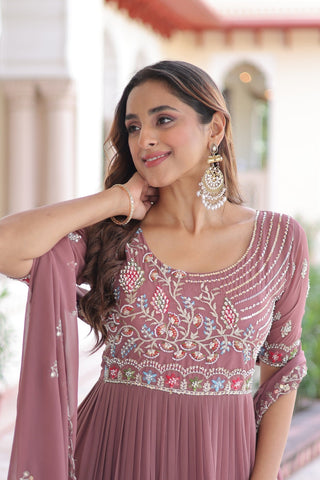 Premium Designer Sequins Beads Embroidery Gown With Dupatta Set