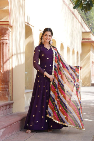 Designer Sequins Embroidered Gown With Dupatta Set