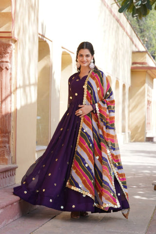 Designer Sequins Embroidered Gown With Dupatta Set