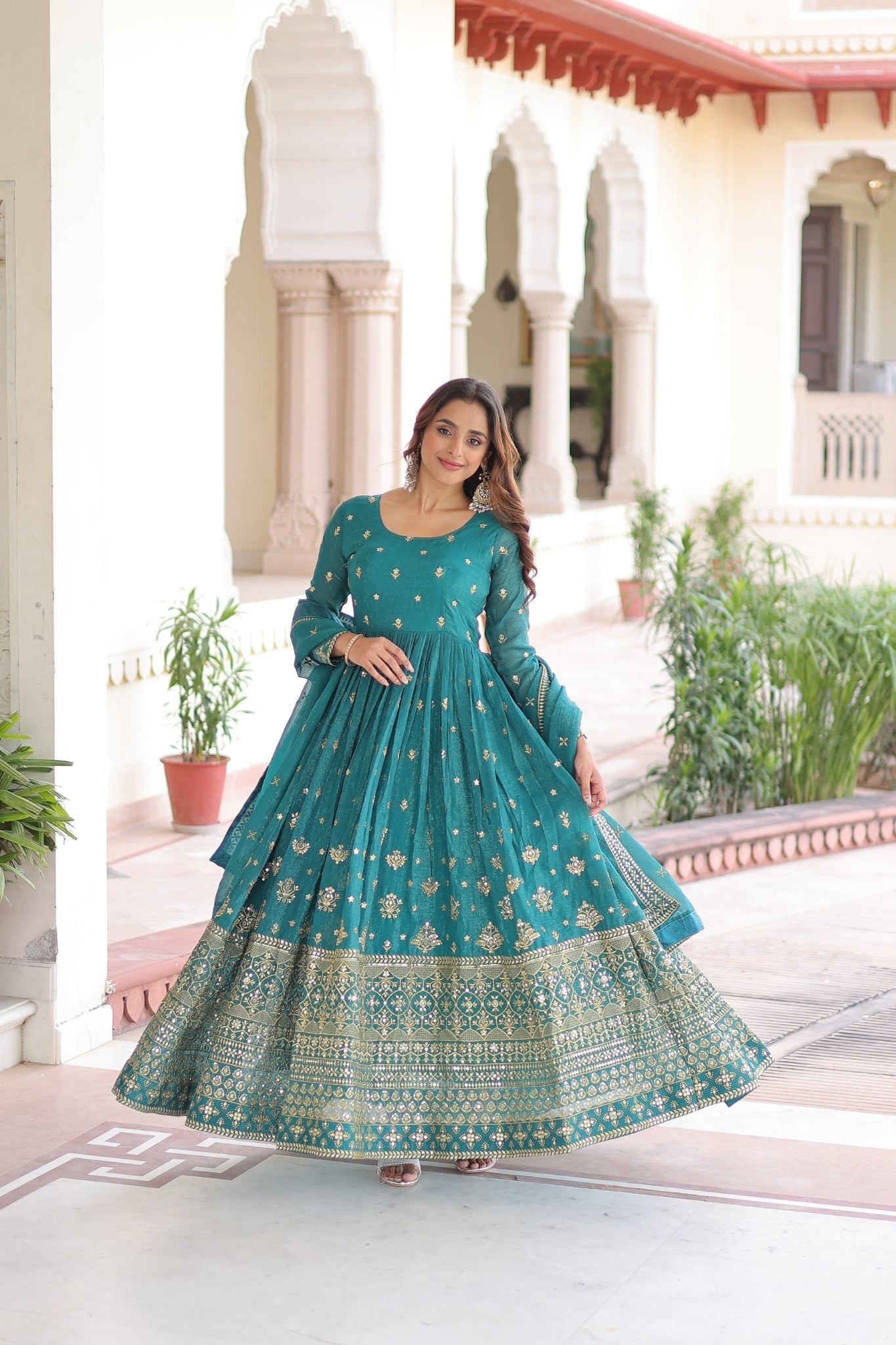 Ethereal  Silver Crunchy Sequins Embroidered Luxury Anarkali Gown Set