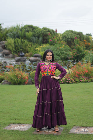 Kutchi Gamthi Embroidered With Mirror Hand Work Navratri Special Gown