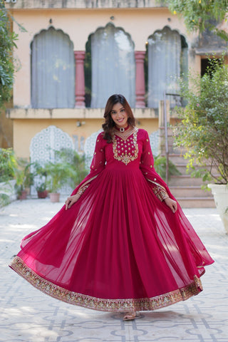 Stunning Georgette Embroidered Beautiful Gown Set