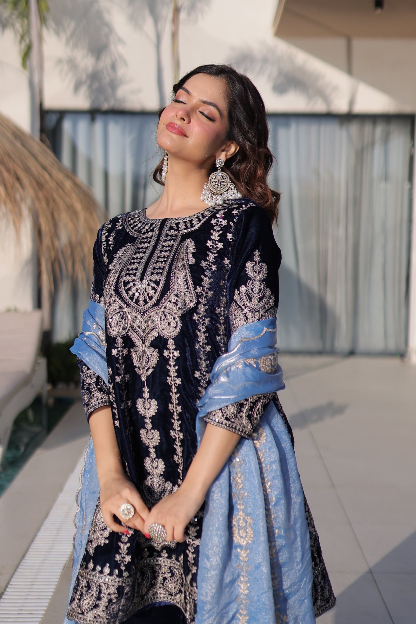 Luxury Designer Velvet Zari Embroidered Suit Set With Fendi Dupatta