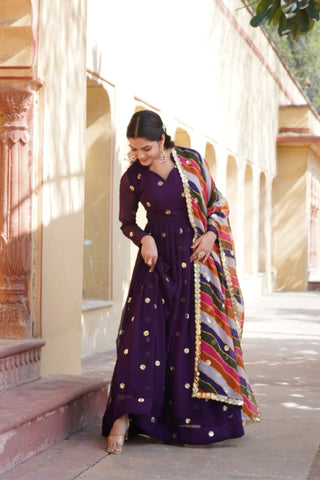 Designer Sequins Embroidered Gown With Dupatta Set