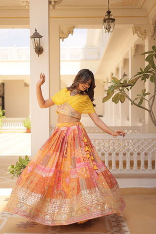 Stunning Printed With Foil Embroidery Work Lehenga Choli