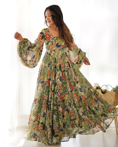 Digitally Printed Pure Georgette Maxi Suit With Huge Flair