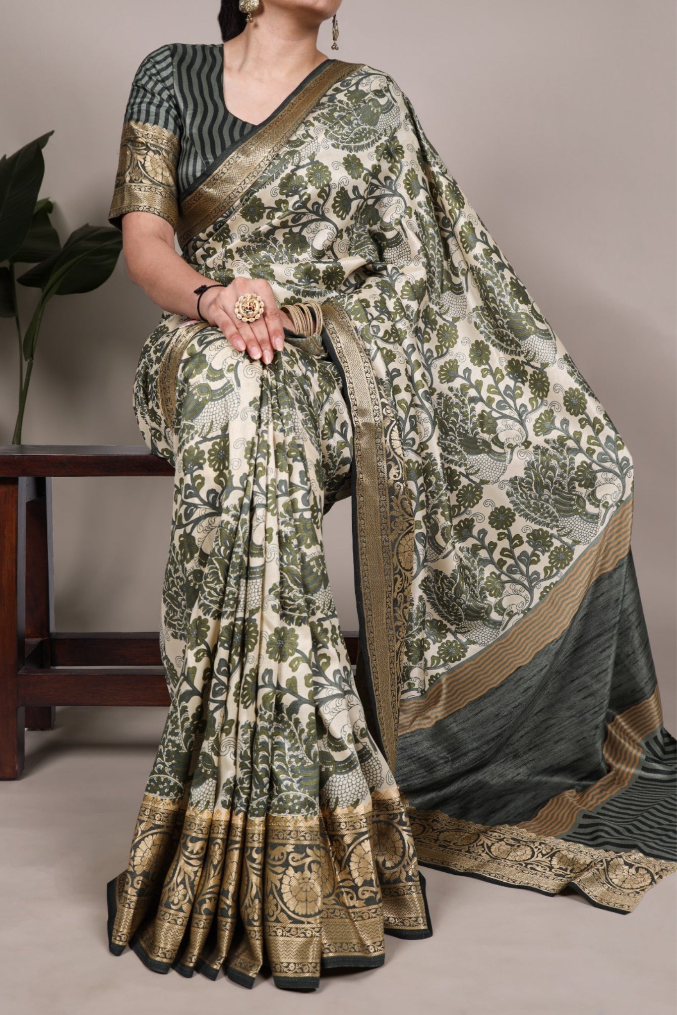 Tasar Silk Printed With Viscose Border Beautiful Saree