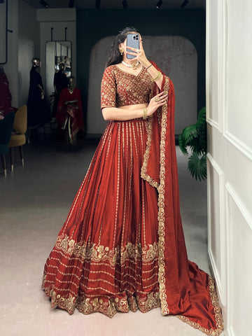 Regal Maroon Rangoli Silk Lehenga Choli Set With Dupatta