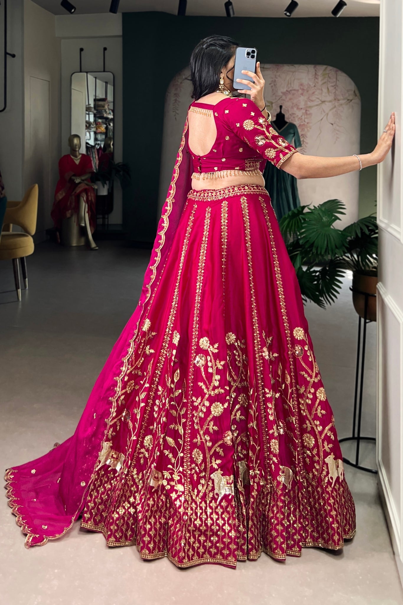 Luxury Natural Silk Pink Designer Sequins With Thread Embroidery Lehenga Set