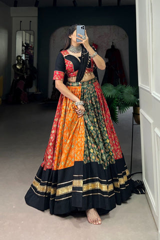 Foil Printed Pure Cotton With Dola Silk Lehenga Choli For Navratri