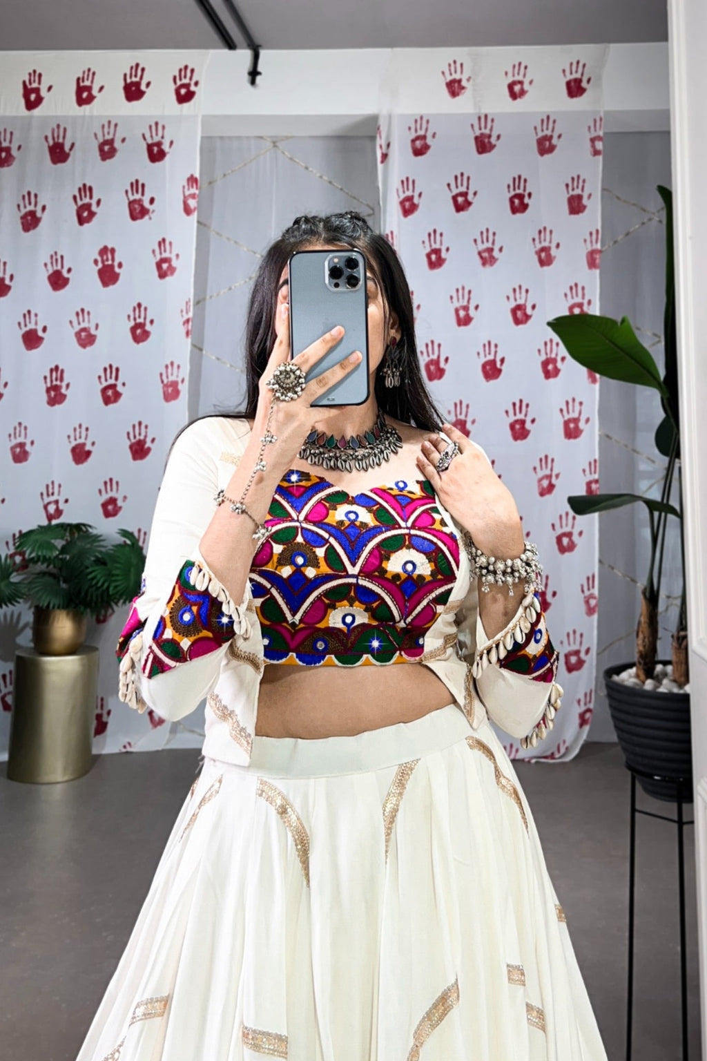 Elevate Navratri Style Original Mirror Gamthi Work With Sequins Lace Touch Up Lehenga Choli