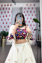 Elevate Navratri Style Original Mirror Gamthi Work With Sequins Lace Touch Up Lehenga Choli
