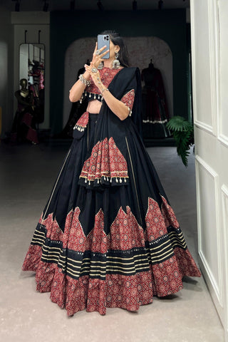 Navratri Special Black Printed Pure Cotton Lehenga Choli