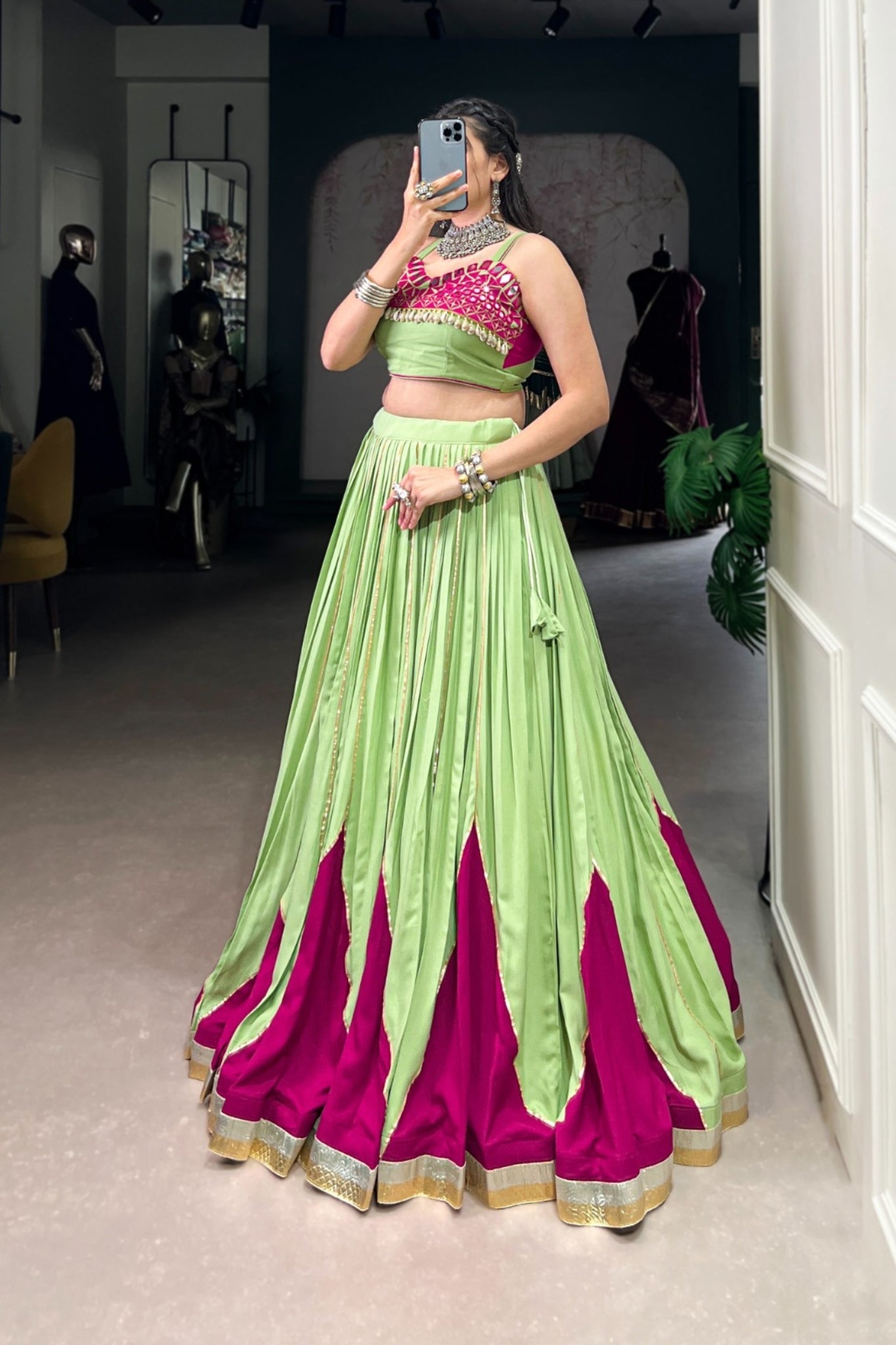 Parrot Green Pure Rayon Beautiful Navratri Designer Lehenga Choli