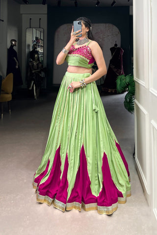 Parrot Green Pure Rayon Beautiful Navratri Designer Lehenga Choli