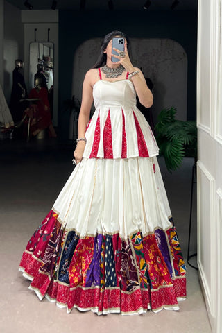 Traditional Designer Bandhej Printed  With Multi Patch Work Navratri Lehenga Choli
