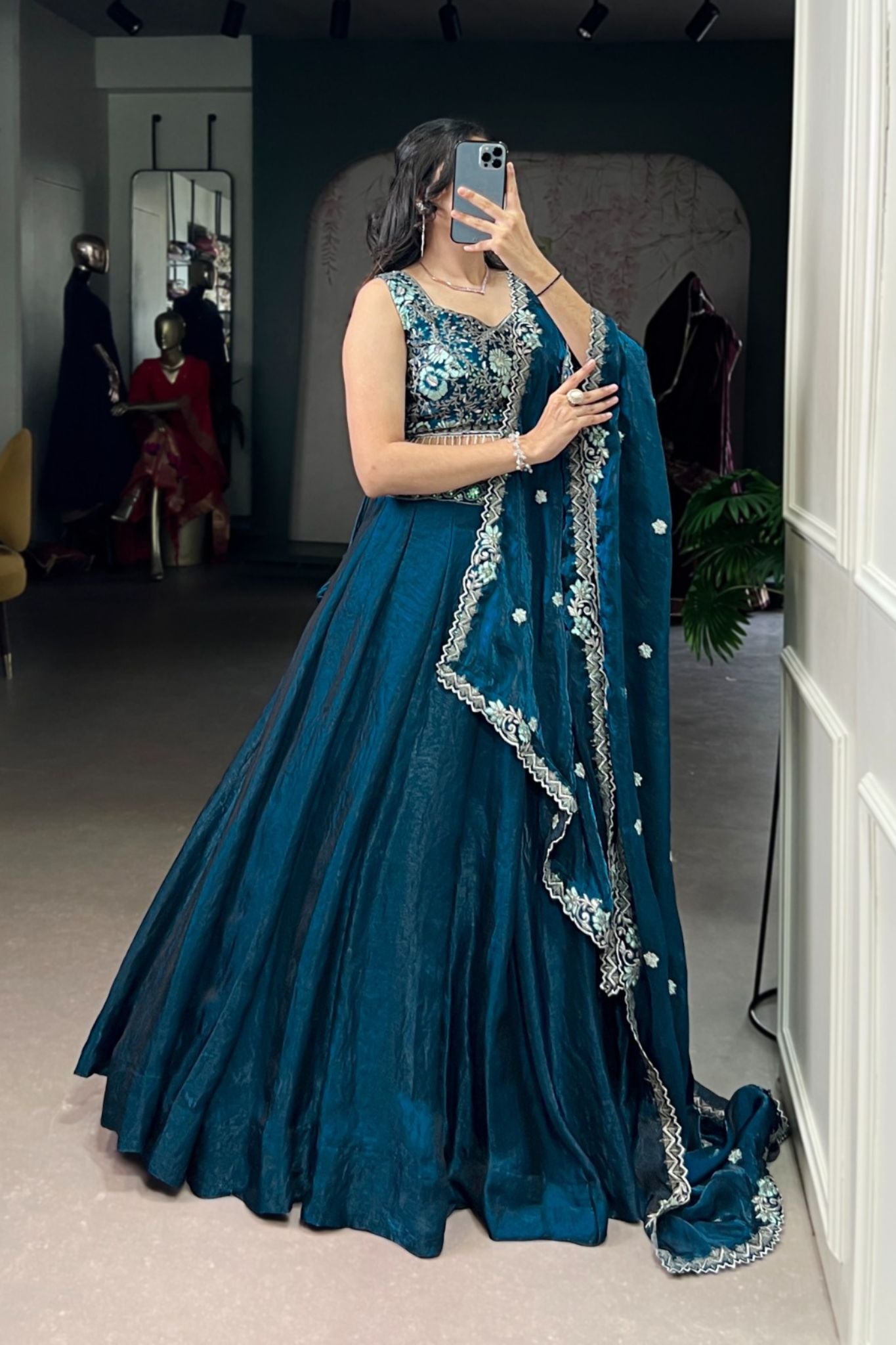 Peacock Color Beautiful Sequins And Tread Embroidered Lehenga Choli