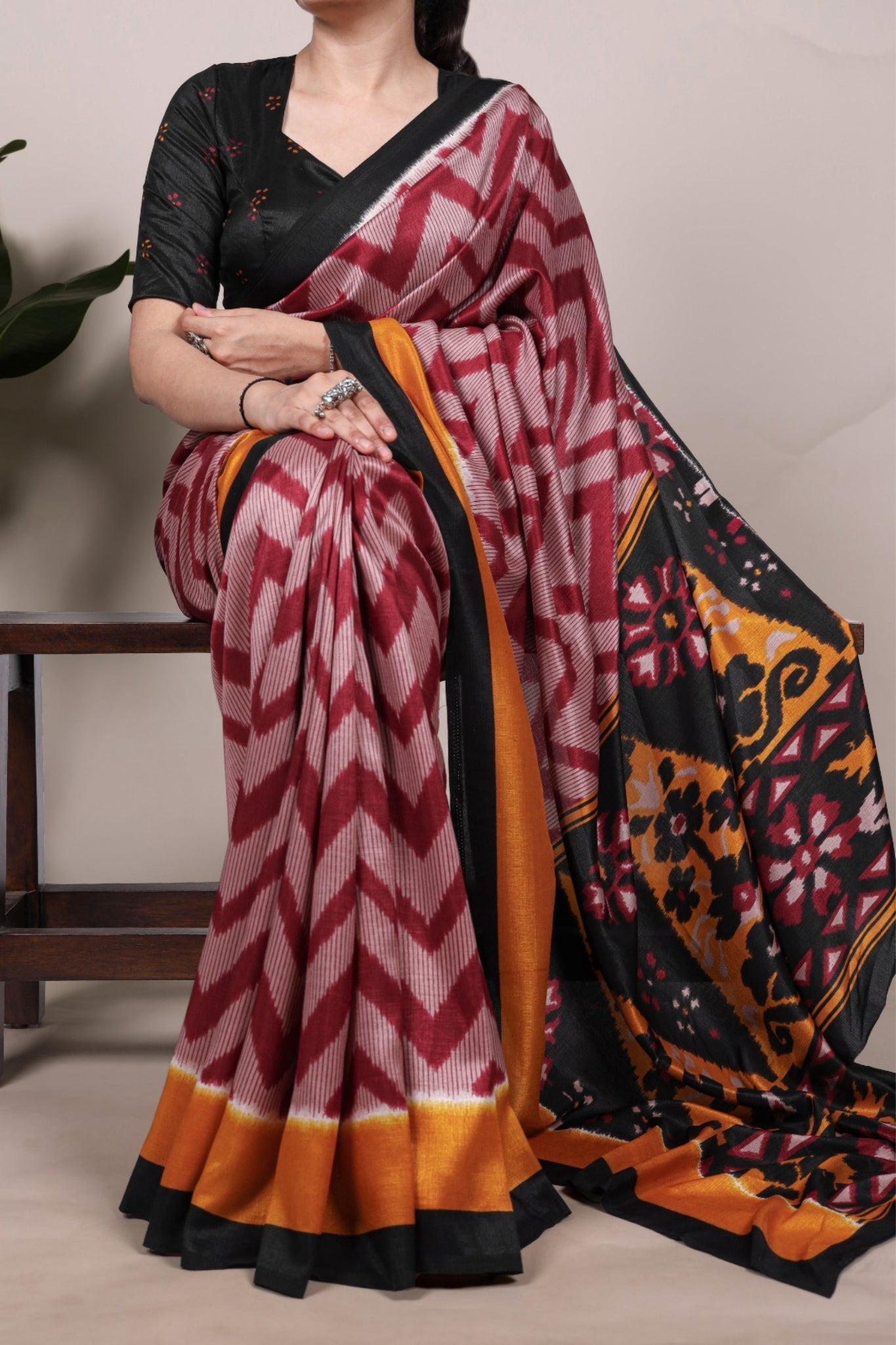 Zigzag Tasar Silk Saree