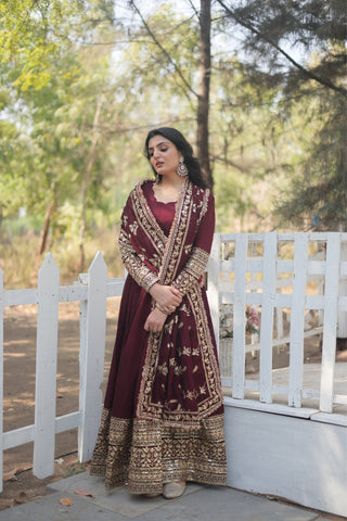 Stunning Premium Dark Maroon Anarkali Set