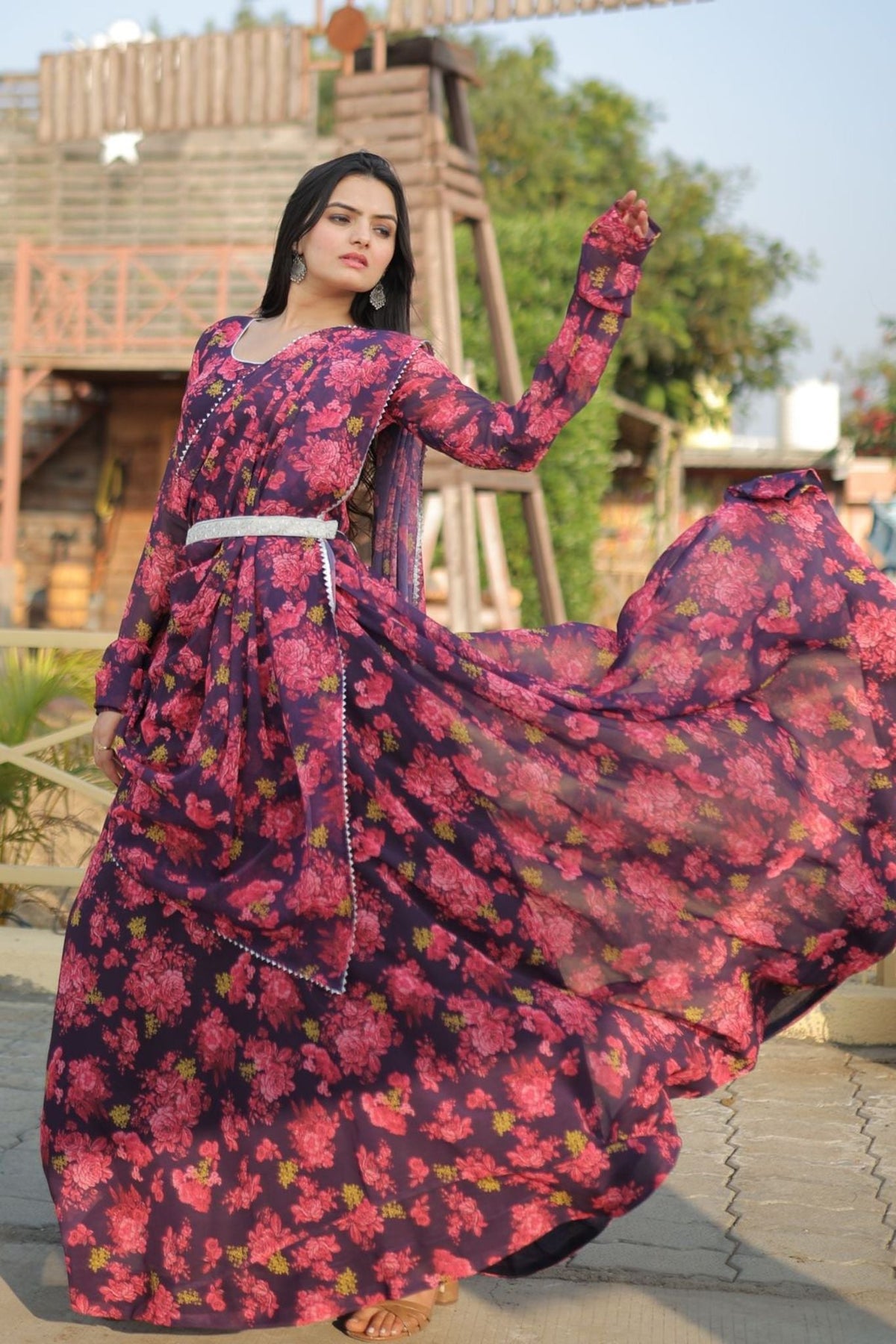 Women Stylish Long Printed Gown