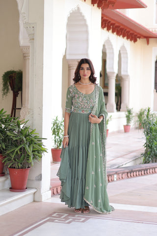 Premium Designer Sequins Beads Embroidery Gown With Dupatta Set