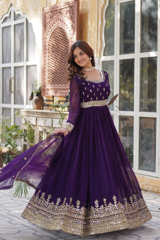 Elegance Luxury Designer Embroidered Work Gown With Dupatta Set