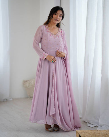 Light Pink Color Georgette Three Piece Anarkali Suit