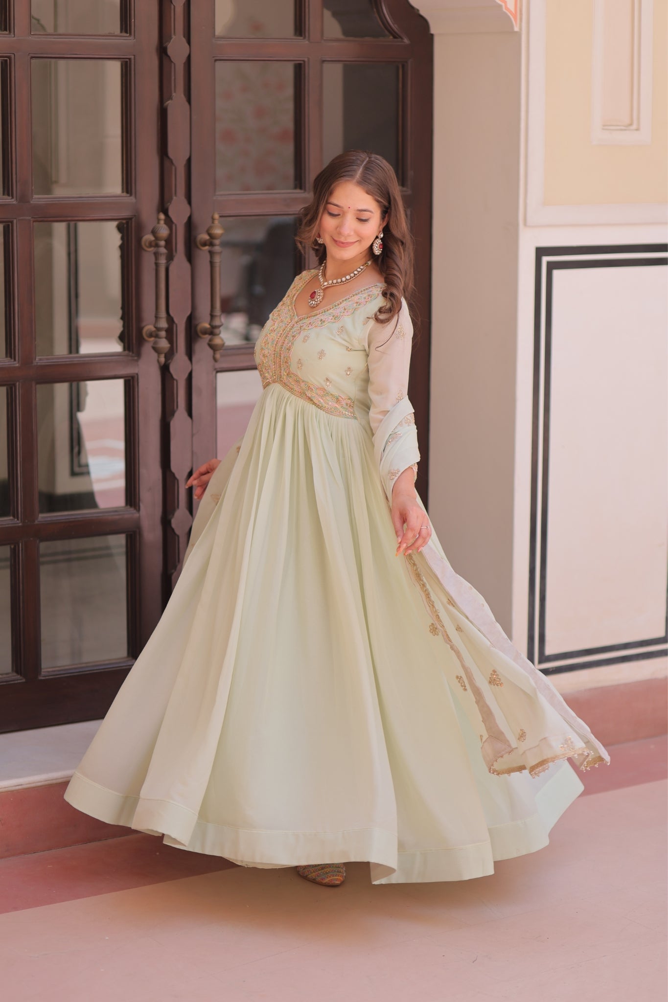 Designer Georgette Gown With Sequins Elegance