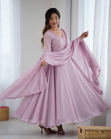 Light Pink Color Georgette Three Piece Anarkali Suit