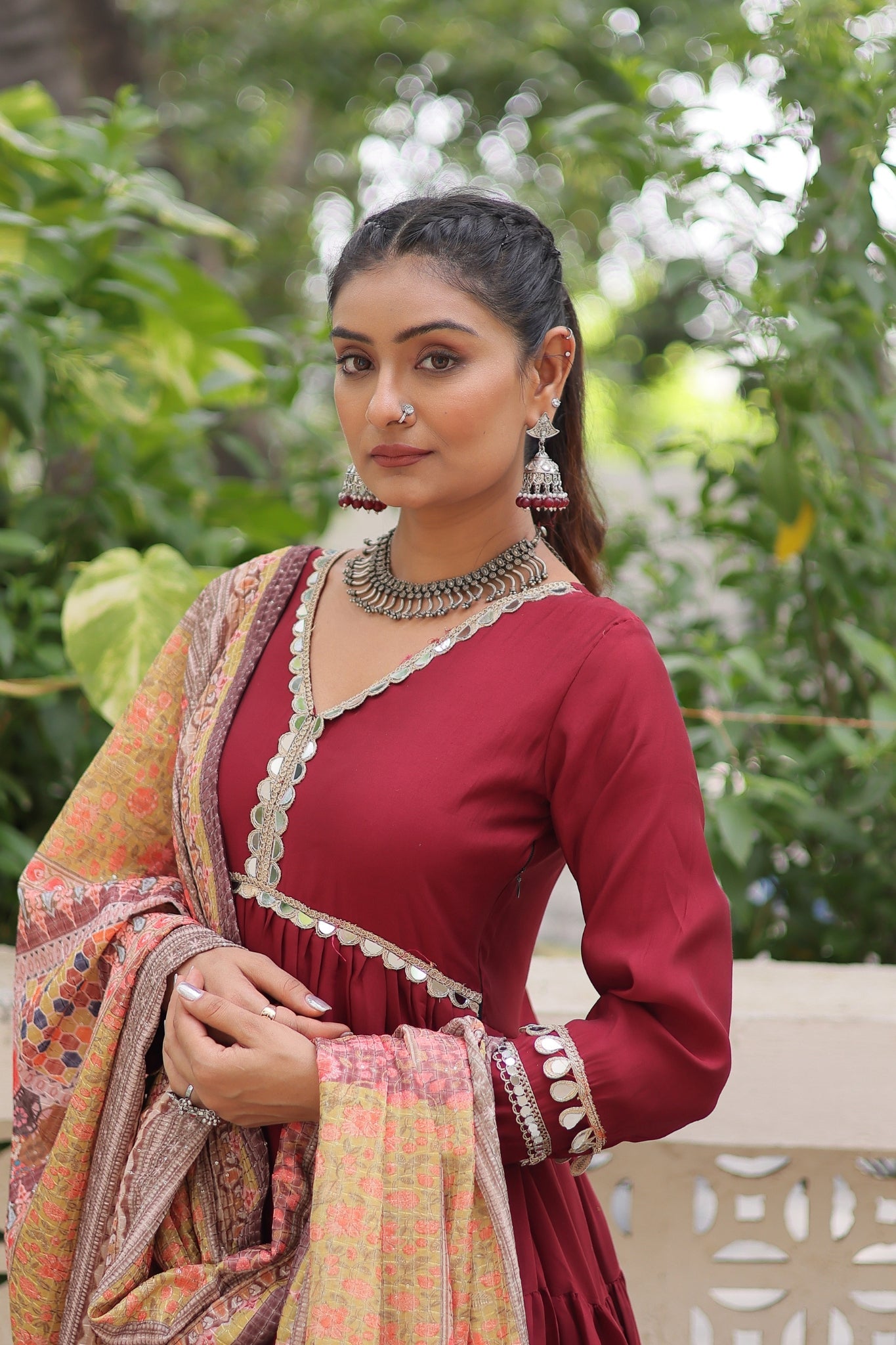 Beautiful Frill Stitching Designer Festival And Wedding Gown And Dupatta Set