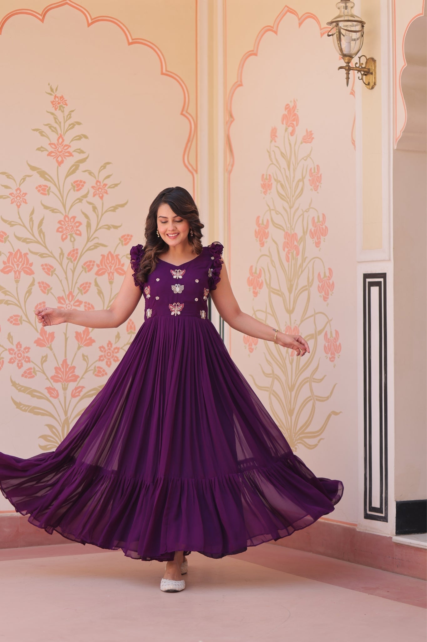 Stunning Sequins Multi Tread Beads Embroidered Work Women Gown