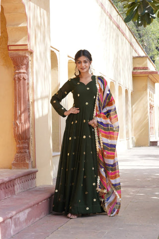 Designer Sequins Embroidered Gown With Dupatta Set