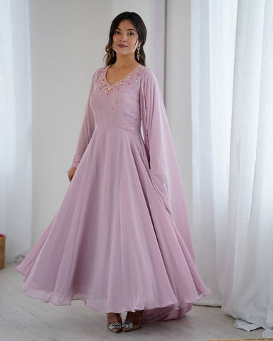 Light Pink Color Georgette Three Piece Anarkali Suit