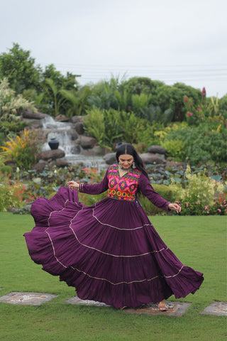Kutchi Gamthi Embroidered With Mirror Hand Work Navratri Special Gown