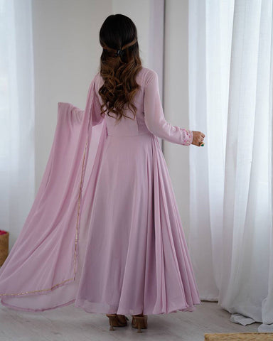 Light Pink Color Georgette Three Piece Anarkali Suit
