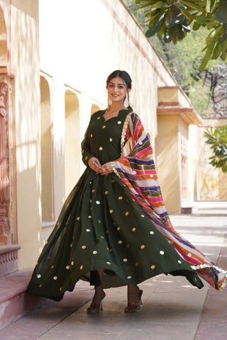 Designer Sequins Embroidered Gown With Dupatta Set