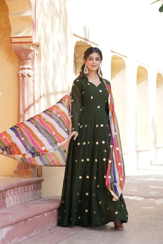 Designer Sequins Embroidered Gown With Dupatta Set