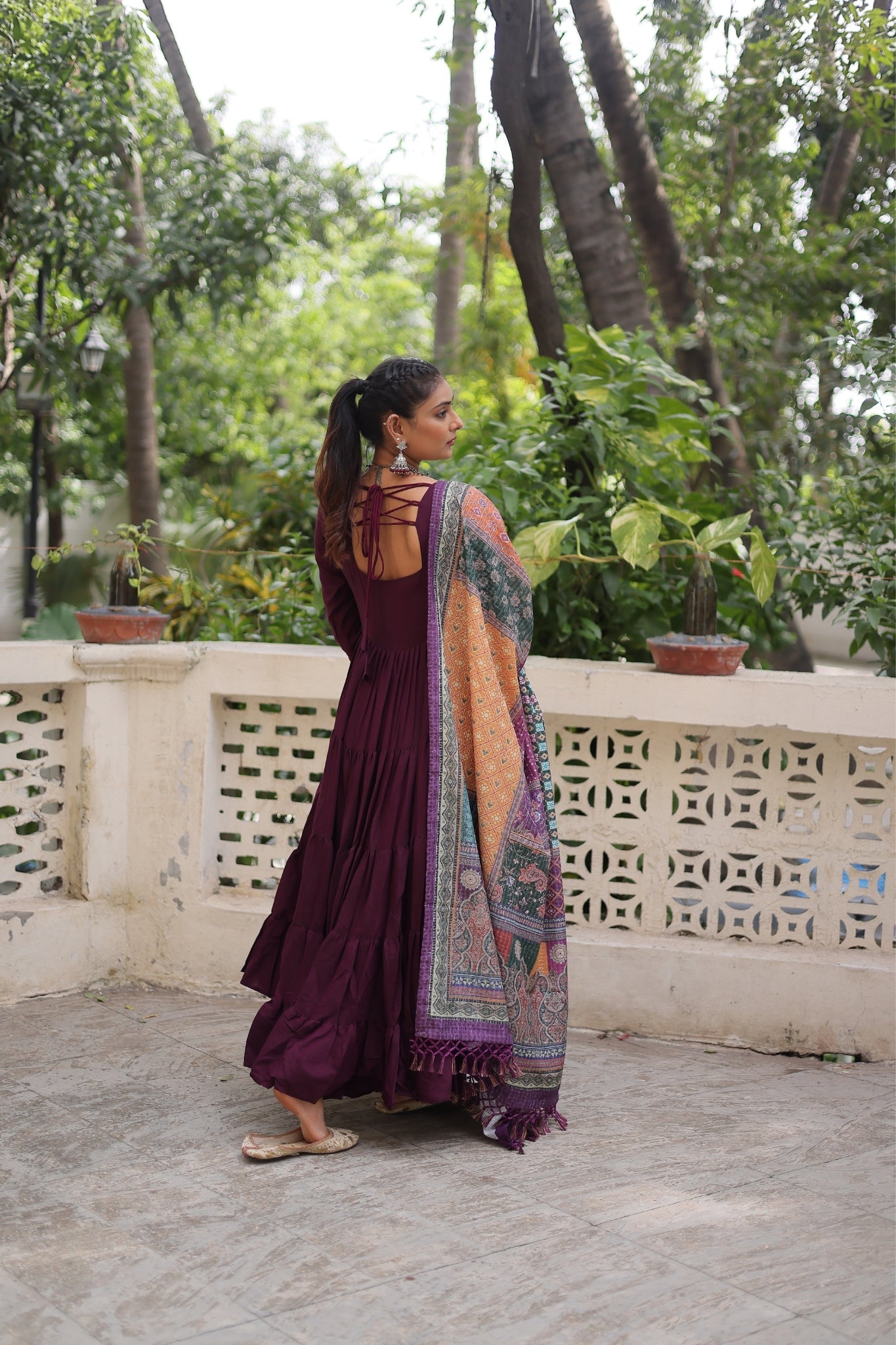 Beautiful Frill Stitching Designer Festival And Wedding Gown And Dupatta Set