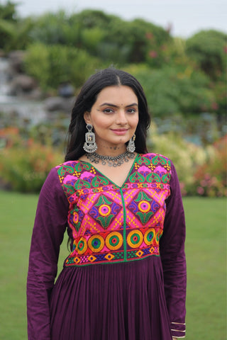Kutchi Gamthi Embroidered With Mirror Hand Work Navratri Special Gown
