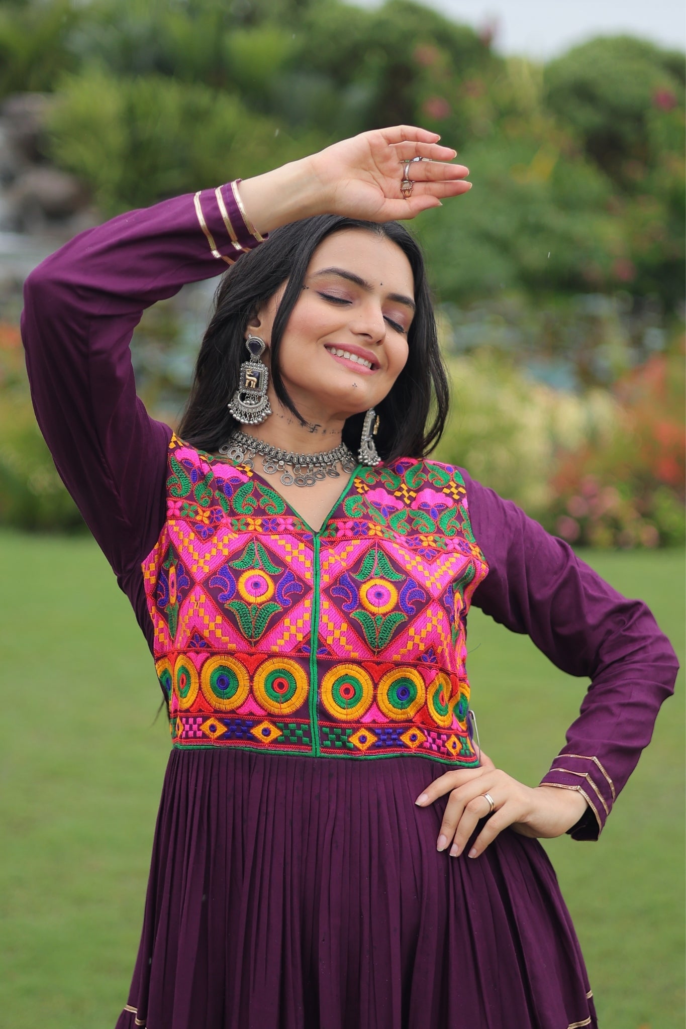 Kutchi Gamthi Embroidered With Mirror Hand Work Navratri Special Gown