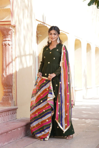 Designer Sequins Embroidered Gown With Dupatta Set