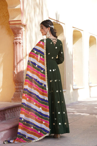 Designer Sequins Embroidered Gown With Dupatta Set